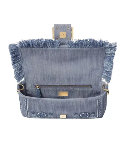 Fendi Denim Bag With Coral Bandana Embroidery