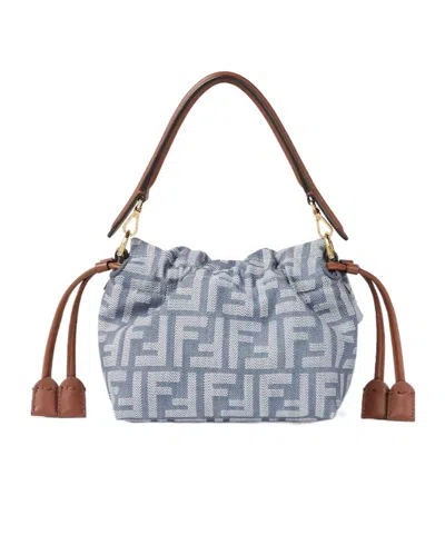 Fendi Minibag Mamma Baguette In Jacquard Ff Denim Effect Blue Women