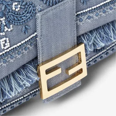 Fendi Denim Bag With Coral Bandana Embroidery