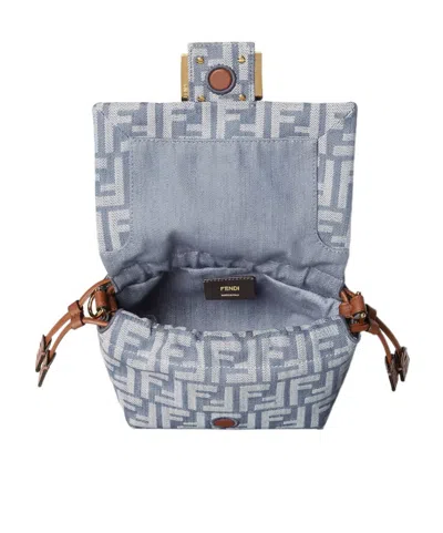 Fendi Minibag Mamma Baguette In Jacquard Ff Denim Effect Blue Women
