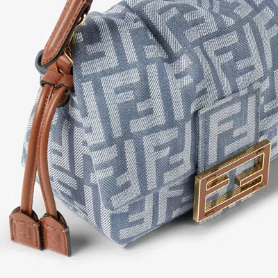 Fendi Minibag Mamma Baguette In Jacquard Ff Denim Effect Blue Women