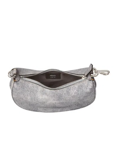 Fendi Grey Washed Denim-effect Leather Mini-bag
