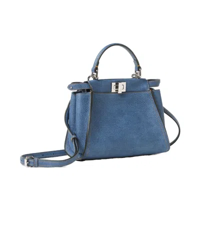 Fendi Peekaboo Mini Bag In Blue Denim-effect Leather Women In Blue