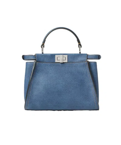 Fendi Peekaboo Mini Bag In Blue Denim-effect Leather Women In Blue