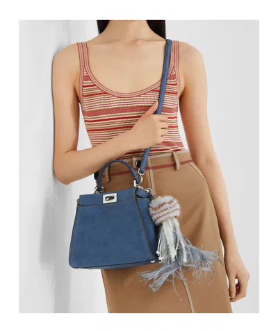 Fendi Peekaboo Mini Bag In Blue Denim-effect Leather Women In Blue