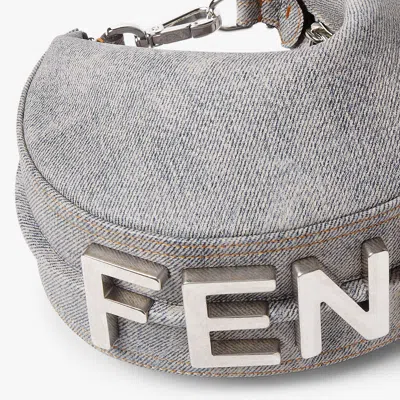 Fendi Grey Washed Denim-effect Leather Mini-bag