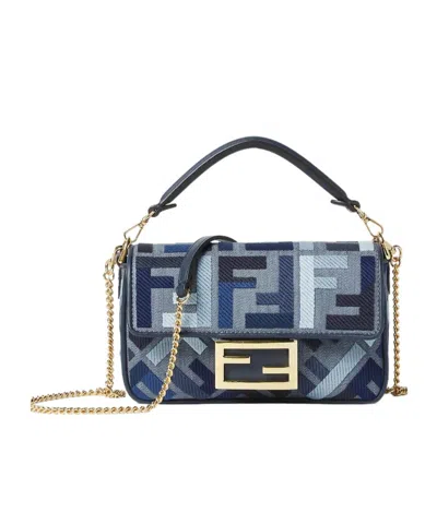 Fendi Mini Baguette Ff Embroidery Canvas Bag