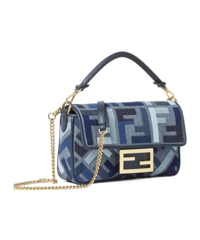 Fendi Mini Baguette Ff Embroidery Canvas Bag