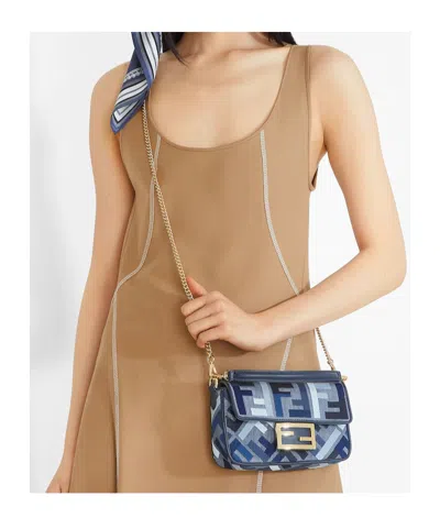 Fendi Mini Baguette Ff Embroidery Canvas Bag