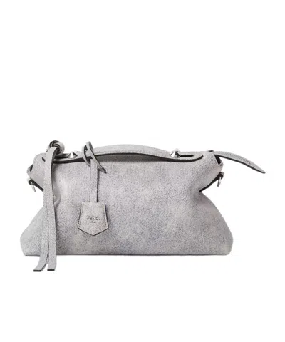 Fendi Gray Leather Bag With A Faded Denim Effect.