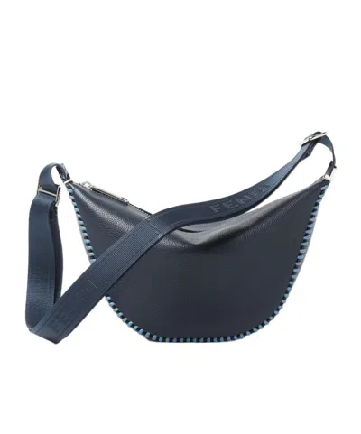 Fendi Dark Blue Leather Bag With Threading