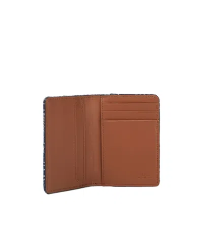 Fendi Card Holder In Jacquard Ff Blue Denim Effect And Brown Leather Men In Blue
