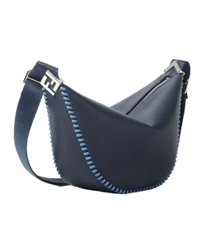 Fendi Dark Blue Leather Bag With Threading
