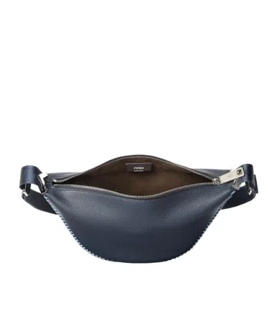 Fendi Dark Blue Leather Bag With Threading