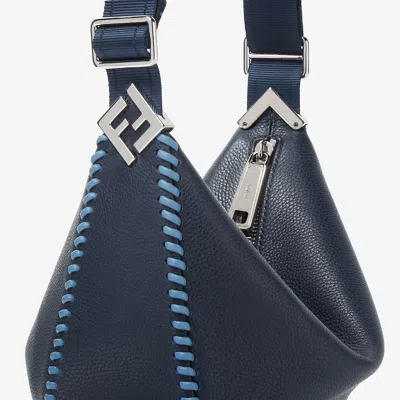 Fendi Dark Blue Leather Bag With Threading