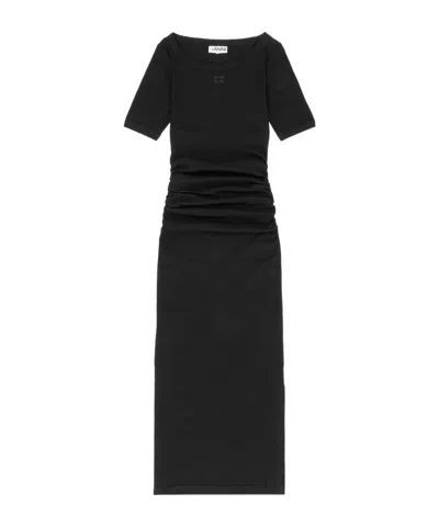 Ganni Black Soft Cotton Rib Dress