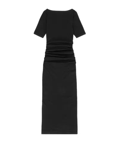 Ganni Black Soft Cotton Rib Dress