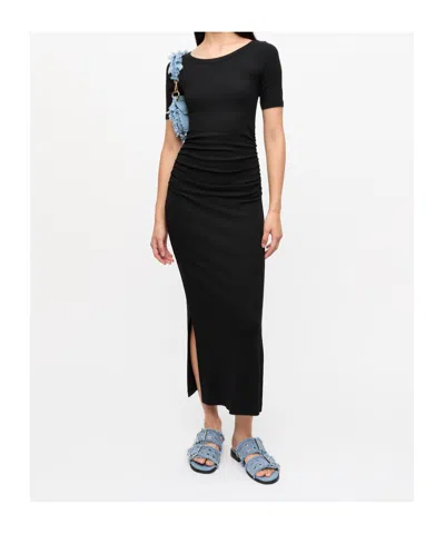 Ganni Black Soft Cotton Rib Dress