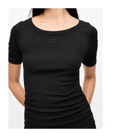 Ganni Black Soft Cotton Rib Dress