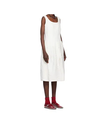 Comme Des Garçons White Floating Jacquard Flower Pattern Midi Dress