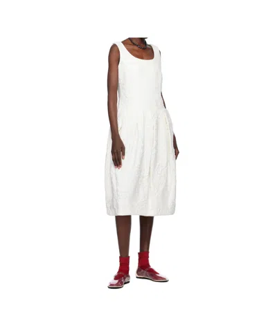 Comme Des Garçons White Floating Jacquard Flower Pattern Midi Dress