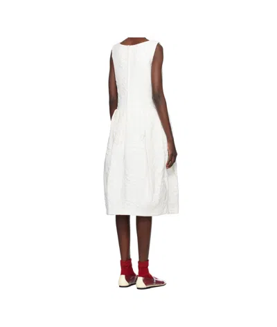 Comme Des Garçons White Floating Jacquard Flower Pattern Midi Dress