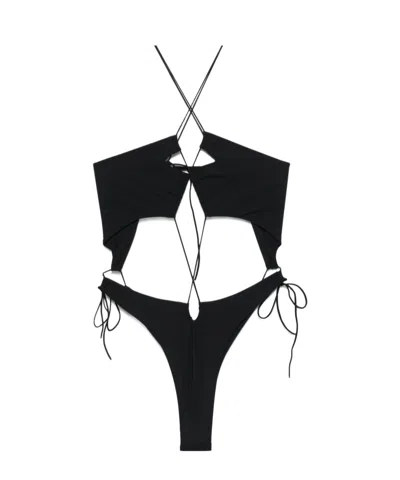 Amazuìn Amazuin Cross-back Laced One-piece Swimsuit In Black Jersey