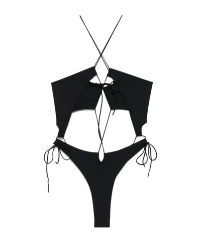 Amazuìn Amazuin Cross-back Laced One-piece Swimsuit In Black Jersey