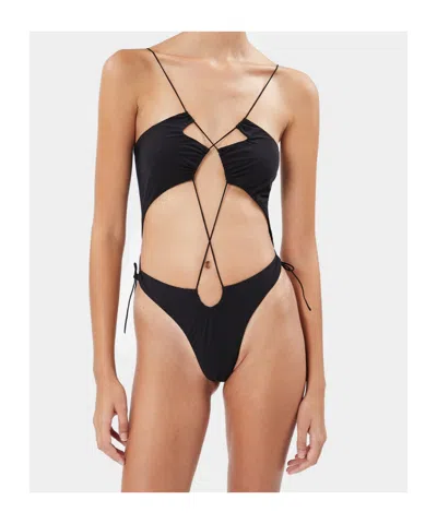 Amazuìn Amazuin Cross-back Laced One-piece Swimsuit In Black Jersey