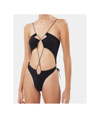 Amazuìn Amazuin Cross-back Laced One-piece Swimsuit In Black Jersey