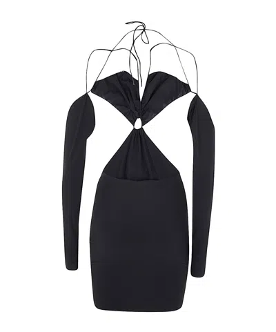 Amazuìn Amazuin Silver Gray Stretch Velvet Long-sleeved Minidress