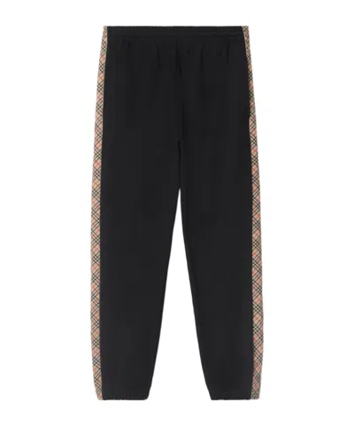 Burberry Black Jogging Trousers With Check Motif Detail
