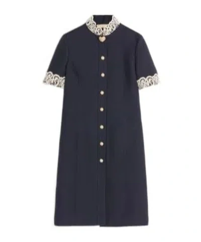 Valentino Structured Midi Dress With High Collar In Blue