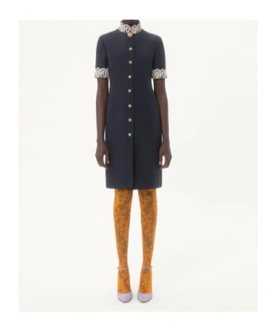 Valentino Structured Midi Dress With High Collar In Blue