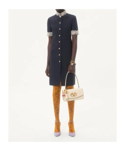Valentino Structured Midi Dress With High Collar In Blue