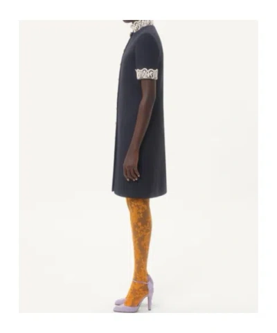 Valentino Structured Midi Dress With High Collar In Blue