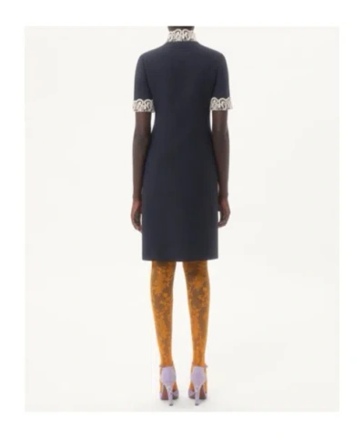 Valentino Structured Midi Dress With High Collar In Blue