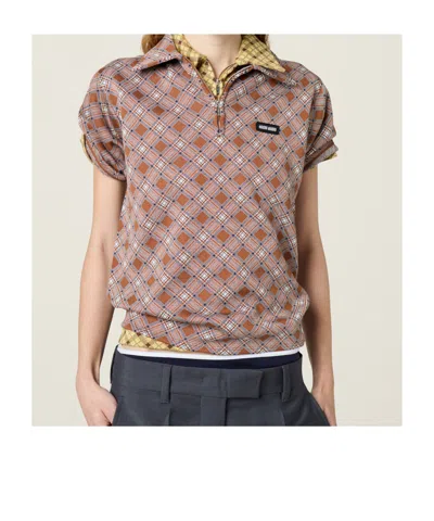 Miu Miu Check Short-sleeve Polo Top