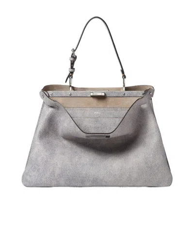 Fendi Gray Leather Bag With A Faded Denim Effect.