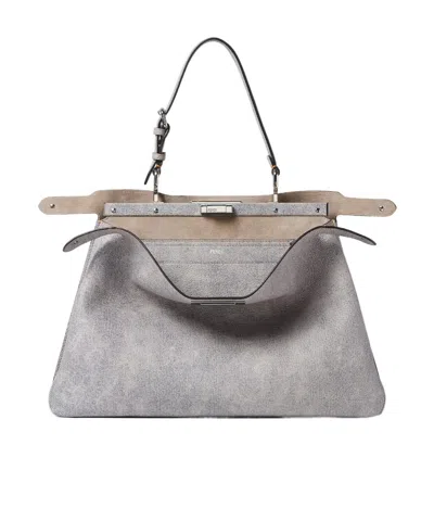 Fendi Gray Leather Bag With A Faded Denim Effect.