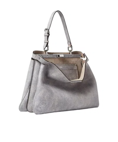 Fendi Gray Leather Bag With A Faded Denim Effect.