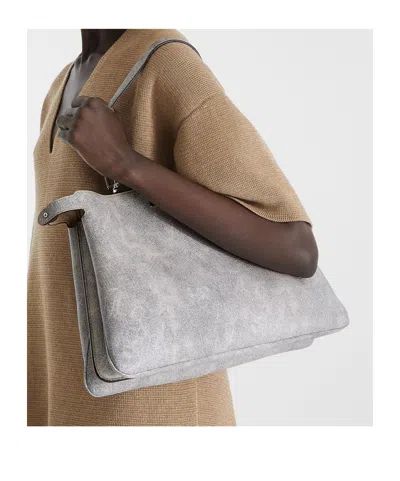 Fendi Gray Leather Bag With A Faded Denim Effect.