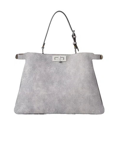 Fendi Gray Leather Bag With A Faded Denim Effect.