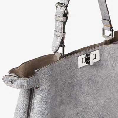 Fendi Gray Leather Bag With A Faded Denim Effect.