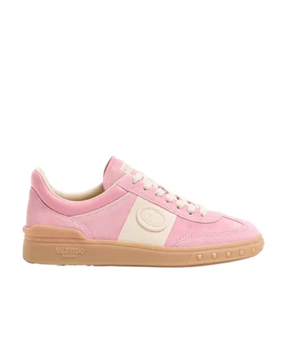 Valentino Round Toe Suede Sneakers With Stud Detail