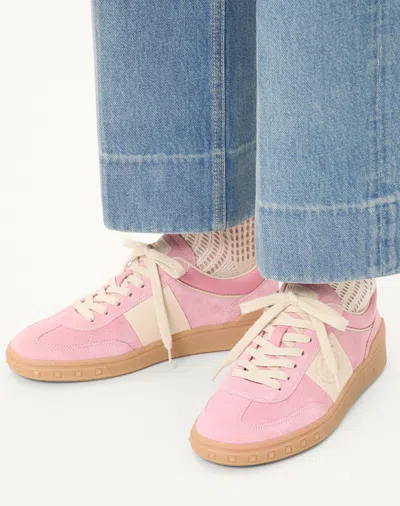 Valentino Round Toe Suede Sneakers With Stud Detail