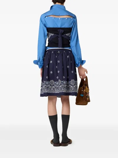 Miu Miu Cotton Popeline Shirt With Logo Embroidery In Blue