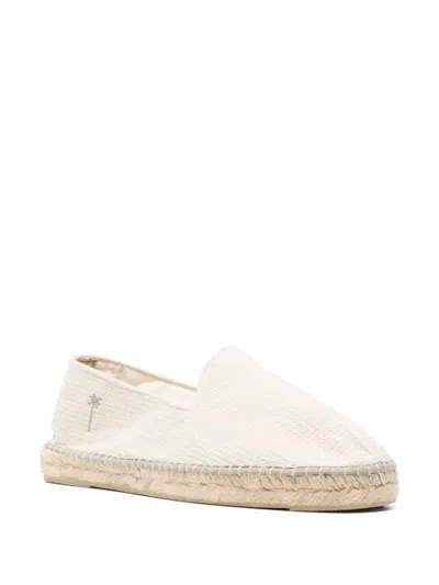 Manebi Yucatan Embroidered Jute Round Toe Espadrilles In White