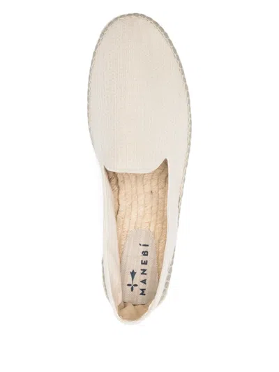 Manebi Yucatan Embroidered Jute Round Toe Espadrilles In White