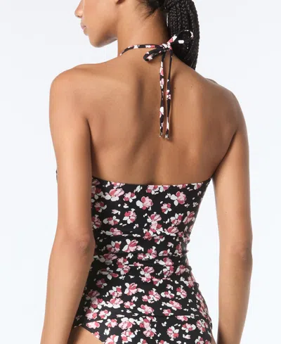 Michael Kors Michael  Women's Floral-print Bandeau Tankini Top In Black